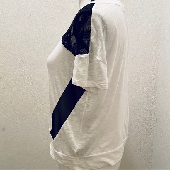 Express White Tee with Black Lace & Illusion Mesh - Picture 6 of 11